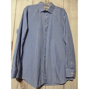 American‎ Crew Mens Slim Fit Blue Gingham Button Down Shirt 16.5 34/35 L